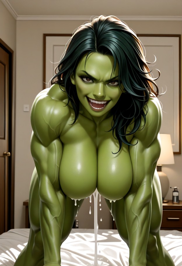 she is naked,fully naked,she has no clothes,she is in a dynamic,aggressive,angry pose,standing upright,with massive,w…
