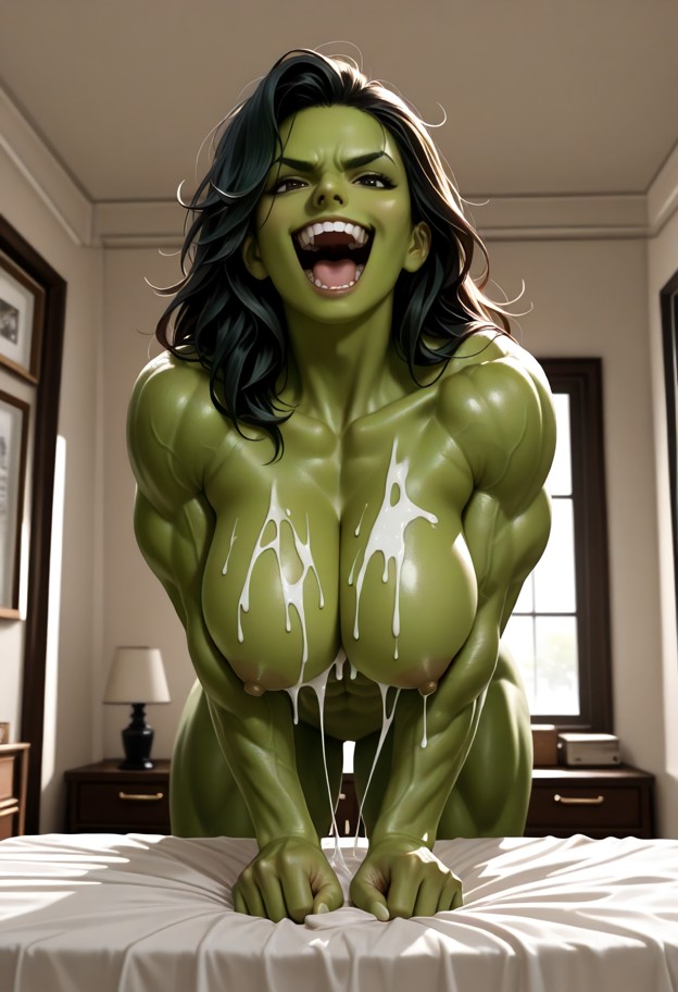 she is naked,fully naked,she has no clothes,she is in a dynamic,aggressive,angry pose,standing upright,with massive,w…