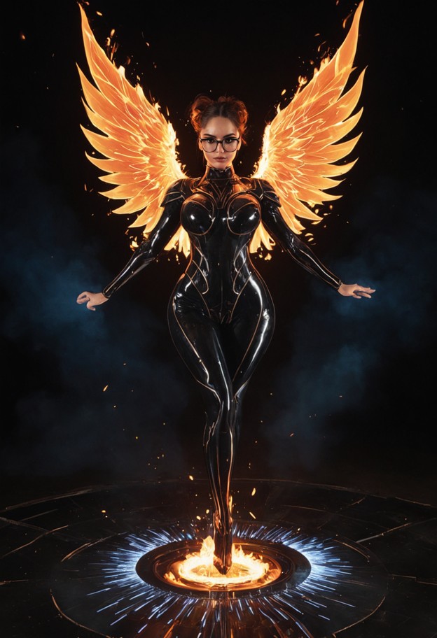 concept: a stunning digital art masterpiece in artea graphic style. a central female figure stands in a powerful,hero…