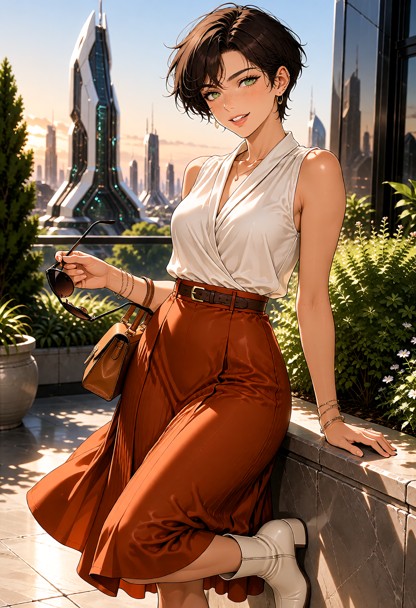 Adult Elise Morgan, 25-year-old human woman, exactly 5'4", average natural feminine build, modest bust and modest hip…
