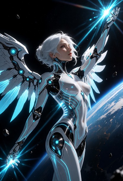 Nova is ascending slowly above Earth in outer space, suspended in a solemn moment of technological apotheosis rather …