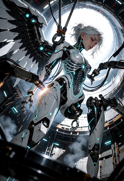 A raw, ultra-photorealistic vertical 9:16 live-action science-fiction production still inside an immense cylindrical …