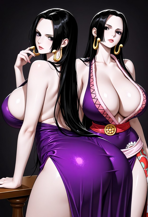 boa hancock from one piece has huge breast and is tall,stunning woman with long black hair,pale skin,and piercing dar…