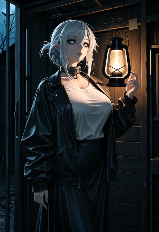 edea is snuggling against billyan on the straw,dark fabric jacket,white cotton shirt,dark fabric skirt,abandoned ranc…