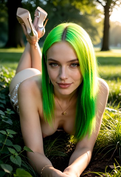 The subject looks flirty, with a subtle smile, direct gaze, and soft expression., Compose the image as a full-body vi…
