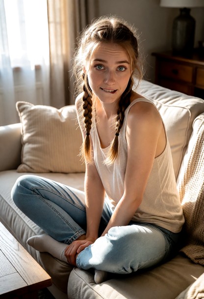 Location: a cozy living room during the afternoon, with soft sunlight filtering through the window and casting gentle…