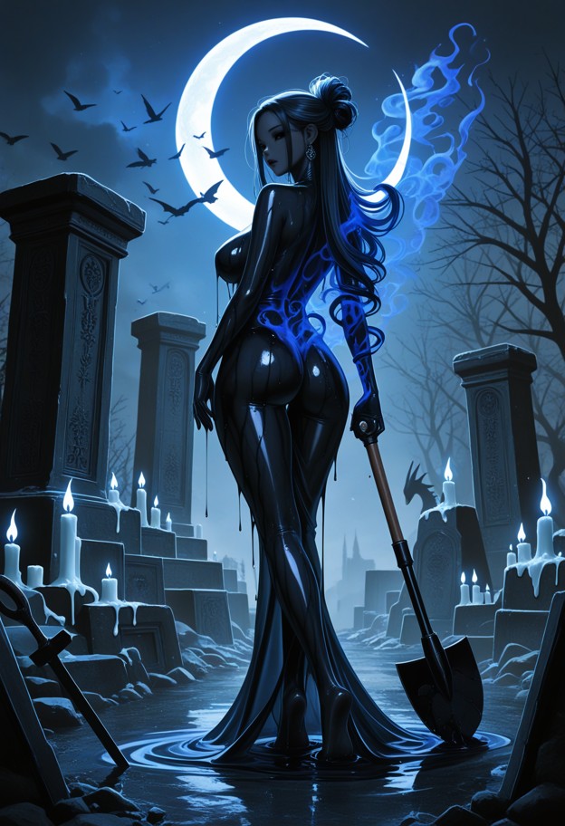 cinematic
dark fantasy masterpiece,an ancient cursed cemetery at night,a deep
freshly opened grave in the foregroun…
