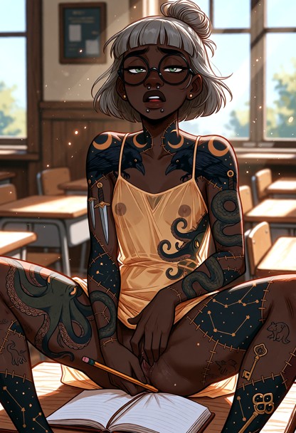 Location: a bright, sunlit classroom during the morning with dust motes dancing in the light streaming through large …