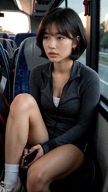 Same young adult Korean woman as the reference image. Preserve her exact identity and overall look: same Korean face,…