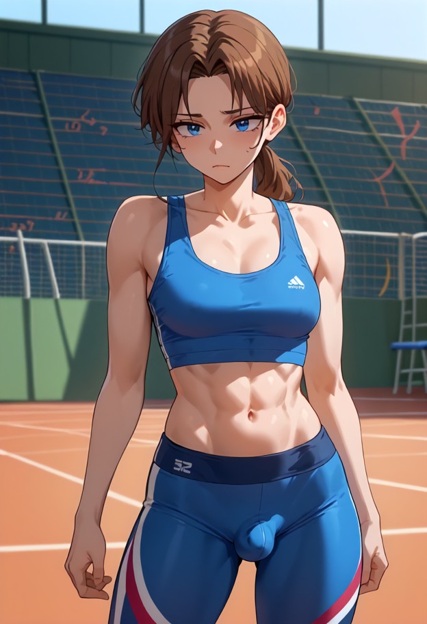sportswear,leggings,tank top,sporty vibe,natural skin,no visible jewelry,exhausted,tired eyes,heavy expression,weary …
