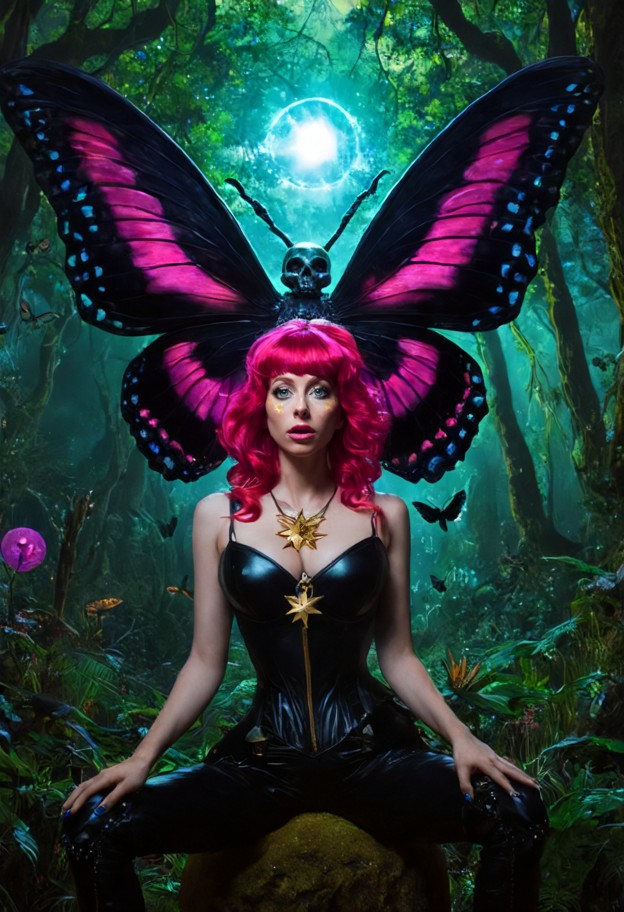 in a dark fantasy setting,a woman with an exotic,voluminous amazone hairstyle,cascading down in well-defined waves of…
