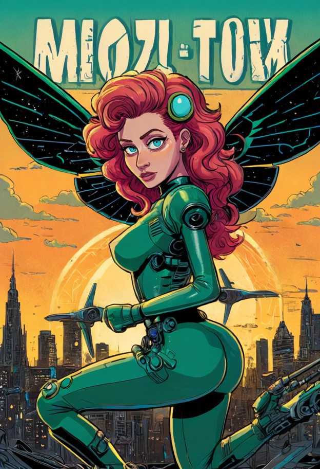 vintage 1990s underground comic magazine cover art,retro-futuristic pulp style in the style of spain rodriguez. a wom…