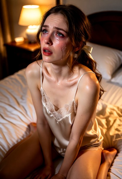 Location: cozy evening in a dimly lit bedroom with soft amber light from a bedside lamp casting warm glows on the rum…