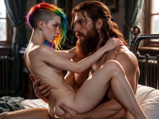 Muscular Jim Rides Small Freckled Shortie — Straddling AI Porn Video