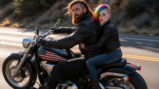 Jim and Shortie Riding a Black Motorcycle — AI Porn Video
