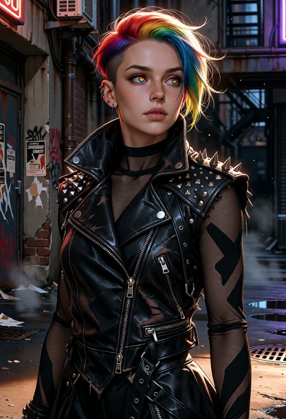 Shortie is a striking woman in her late 20s with luminous hair that catches the warm sunlight, capturing delicate fly…