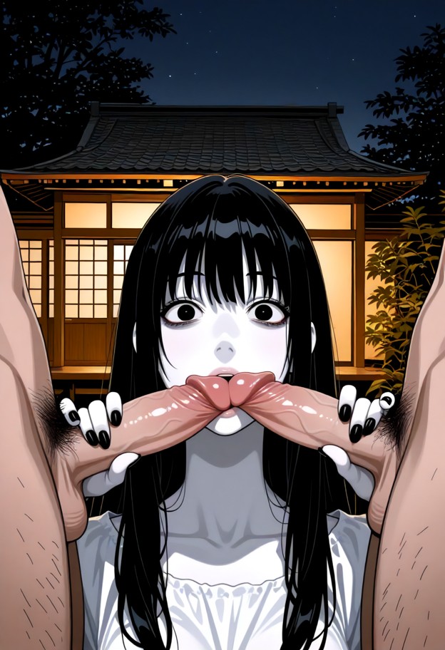 two different girls,two guys,two penises,group blowjob,two girls sucking penises,side by side,one girl is sadako yama…