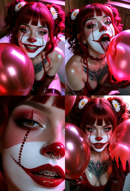 A single photorealistic image divided into four equal panels, arranged in a 2x2 grid, all featuring the same young wo…