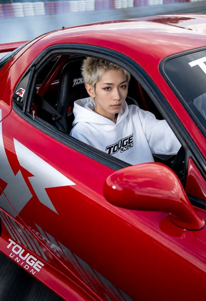 Aki Kimura is a japanese 24-year old femboy racer, short, cute and extremely skinny. Hes wearing white oversized hood…
