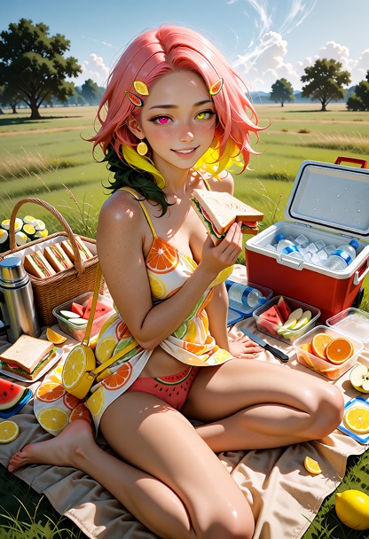 Create a highly detailed, sentence-structured cinematic scene featuring Melony Limonette, a cheerful 25-year-old Chin…