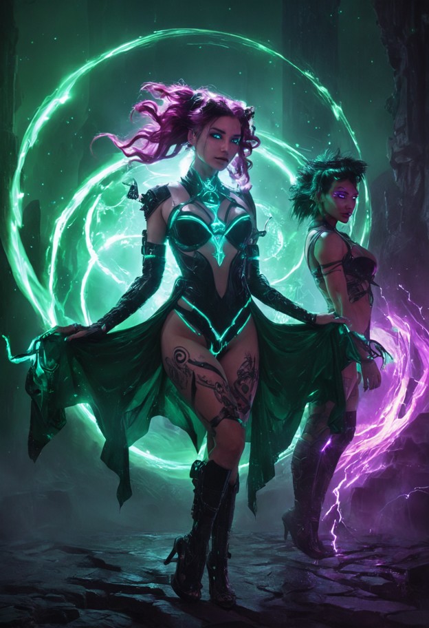three goddesses in a circular formation,surrounding a large,primordial
 planet in the center. their faces show a mixt…