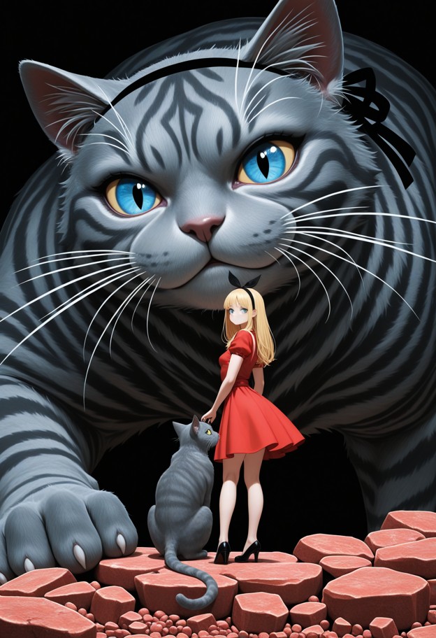 (massive giant grey cat face:1.8) filling 95% of the frame,huge luminous amber eyes,hyper-detailed whiskers. in the v…