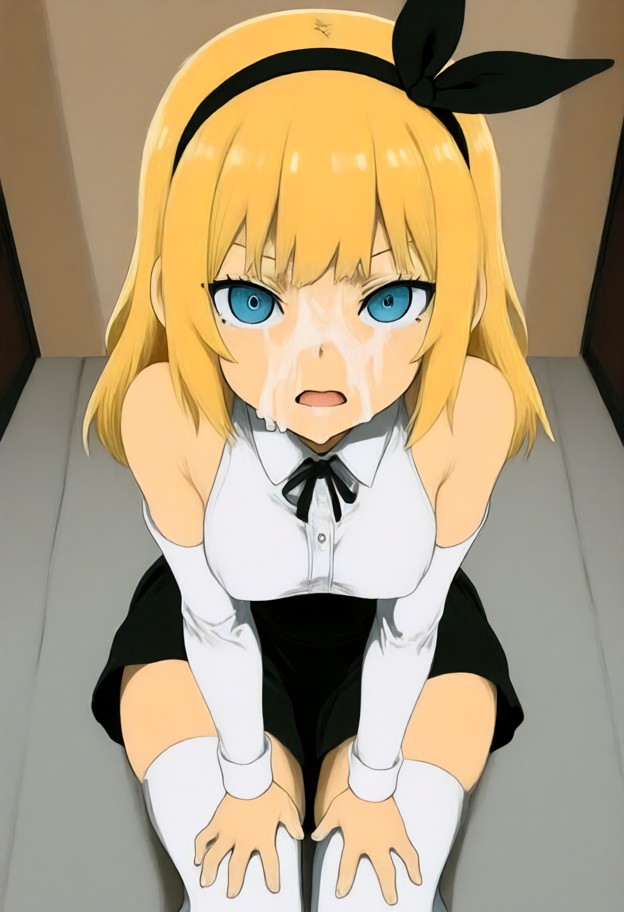 1 girl,kneeling,rack construction,frontal view,bent forwards