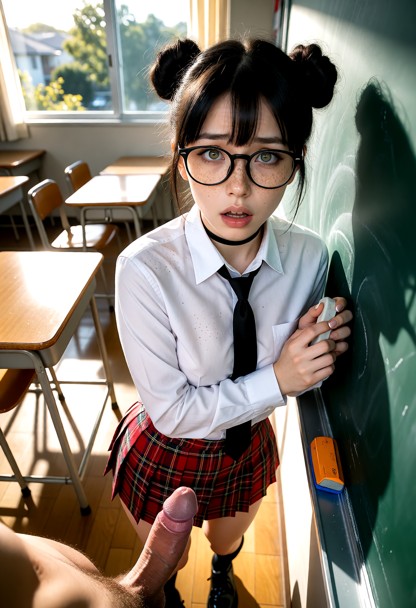 Location: a bright classroom during the morning with sunlight streaming through large windows, illuminating dust mote…