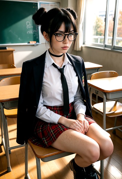 Location: a bright classroom during the morning with sunlight streaming through large windows, illuminating dust mote…