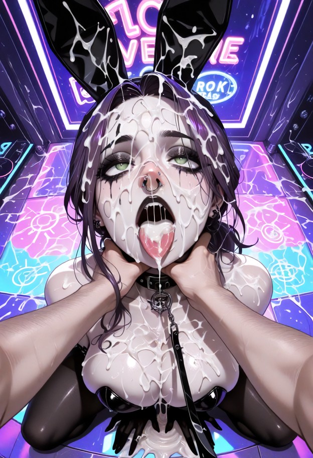 1girl,bukake,excessive cum,4 guys,sperm,liquid on face,liquid on boobs,on knees,bunny_outfit,bunny_girl,bunny_ears,bu…