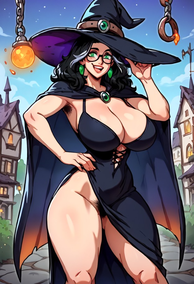 standing in the middle of a socerer's hutt,(background is a witch's hutt with tables full of old parchments and potio…