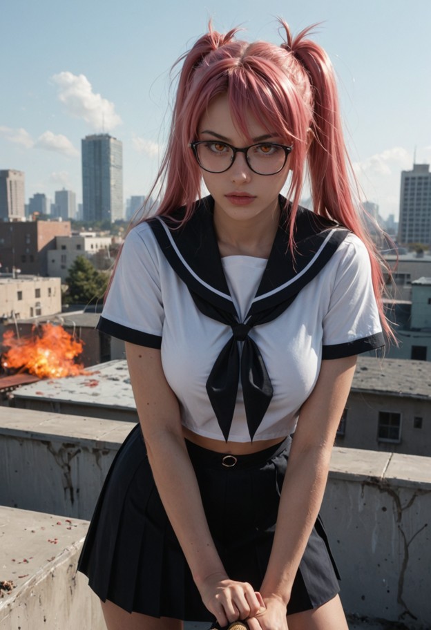 highschool of the dead anime style inspired by shoji sato,sharp modern cel-shading,clean linework,high contrast shadi…