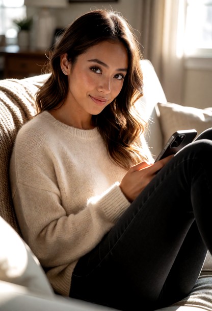 Location: cozy living area during the afternoon with soft sunlight filtering through nearby windows, casting gentle h…
