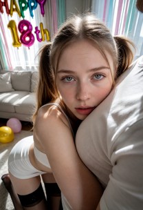 Elowen is snuggling against the viewer's chest. She breathes heavily with a dazed expression, her chest rising and fa…