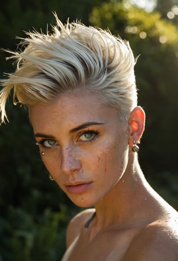 extreme close-up of 1girl,sporting
a futuristic avant-garde hairstyle,gravity-defying neon-edged
geometric hair spi…