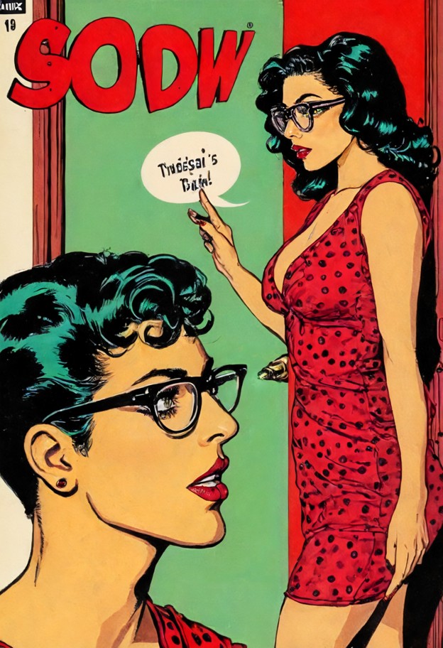 vintage 1980s pop art comic magazine cover,retro pulp illustration style. in the foreground,a profile view of a man w…