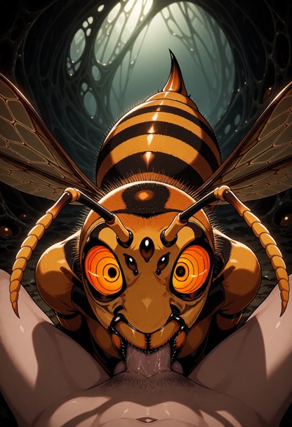 large compound orange eyes