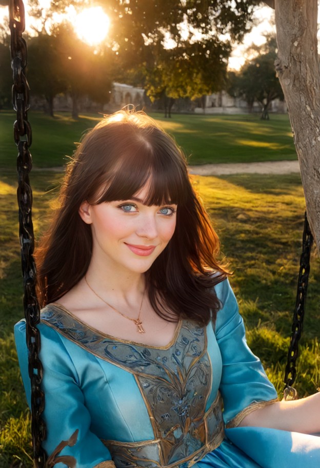 kat is lying on her back in the grass and smiling,silk victorian princess dress,elegant hat,ruined castle park,large …