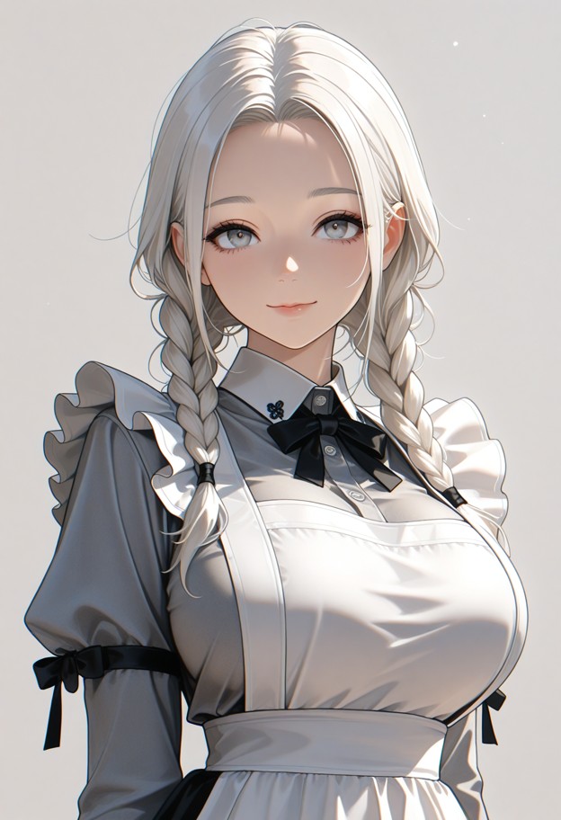 maid outfit,apron,ribbons,uniform,soft makeup,simple accessories,