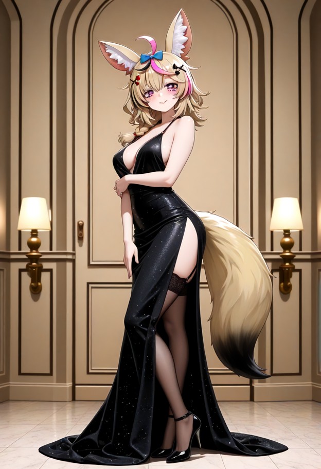 she is wearing evening dress and stockings and stiletto heels,evening dress,slit dress,stockings,stiletto heels,luxur…
