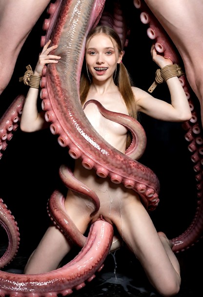 1girl, fully naked, 1gigantic pink tentacled kaiju, (gigantic alien tentacle creature:1.6), vaginal penetration, anal…