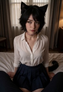 Miko Unbuttons Her Blouse In Dim Bedroom — AI Porn Video