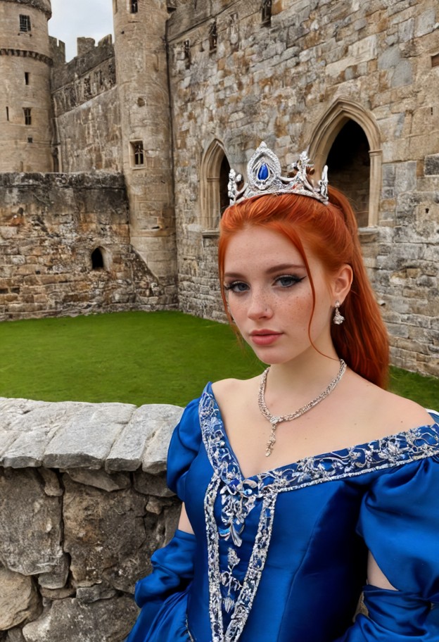 royal outfit,crown,dress,elegant fabric,regal style,castle,stone_walls,