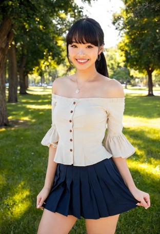 She looks around, and once she sees no one, she takes off all her clothes, becomes completely naked, and says to View…