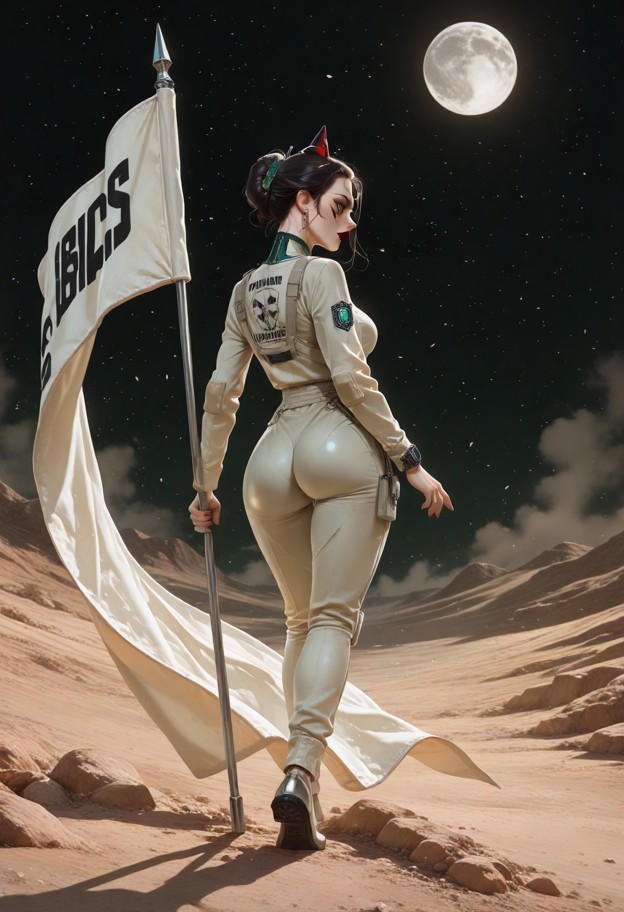 (full-body shot:1.4),a person in a full white futuristic spacesuit,wearing a closed astronaut helmet with integrated …