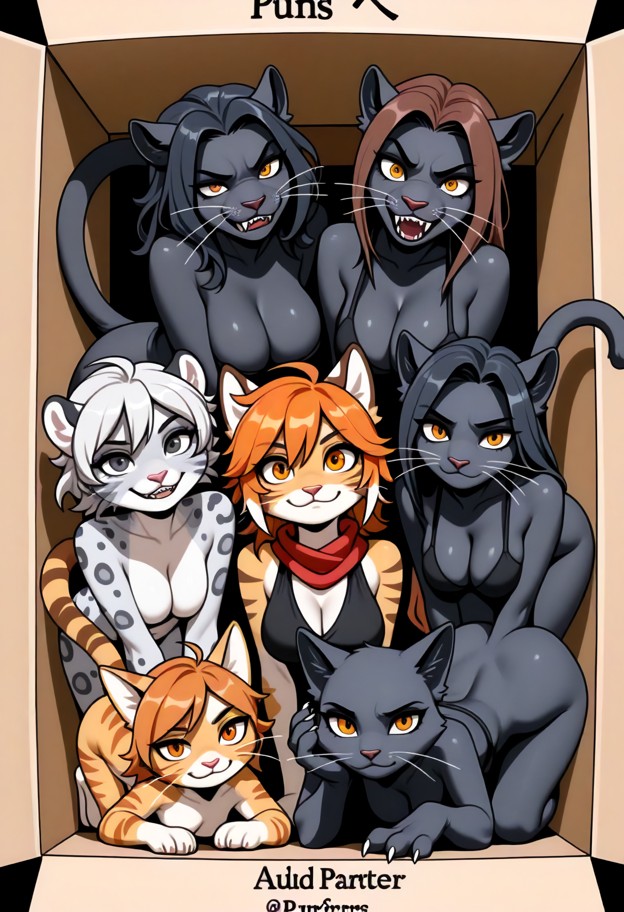 all_fours,in a box,looking happy,curled up,