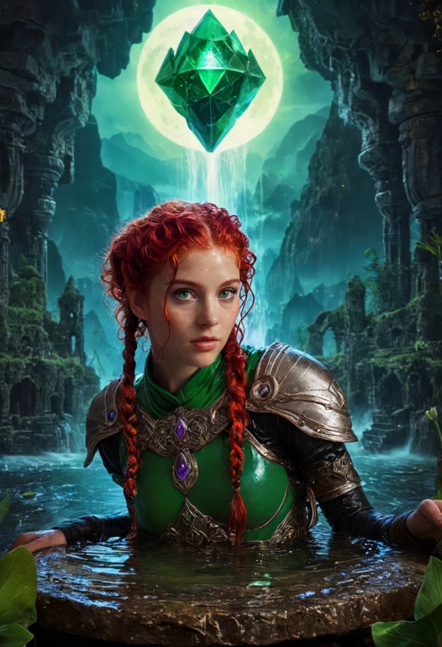 (masterpiece,best quality,ultra-detailed,cinematic lighting:1.3),1girl,solo,determined look,looking at viewer,green e…