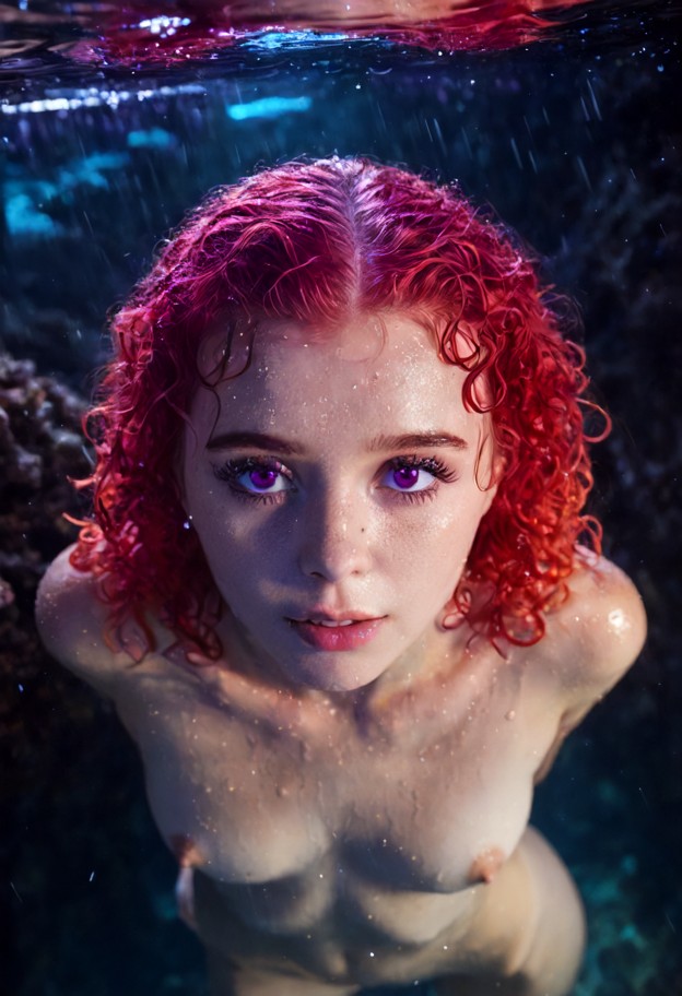 vertical portrait (9:16 aspect ratio). close-up focus on vibrant,bioluminescent coral reefs breaking through the wate…