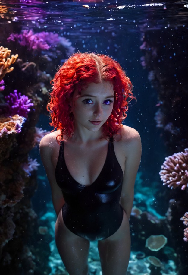 vertical portrait (9:16 aspect ratio). close-up focus on vibrant,bioluminescent coral reefs breaking through the wate…