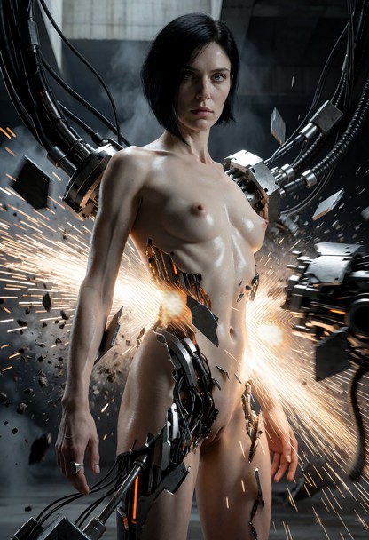 A cinematic, ultra-photorealistic 8k RAW full-body photograph capturing the epic triumph of will of 27-year-old Adelh…